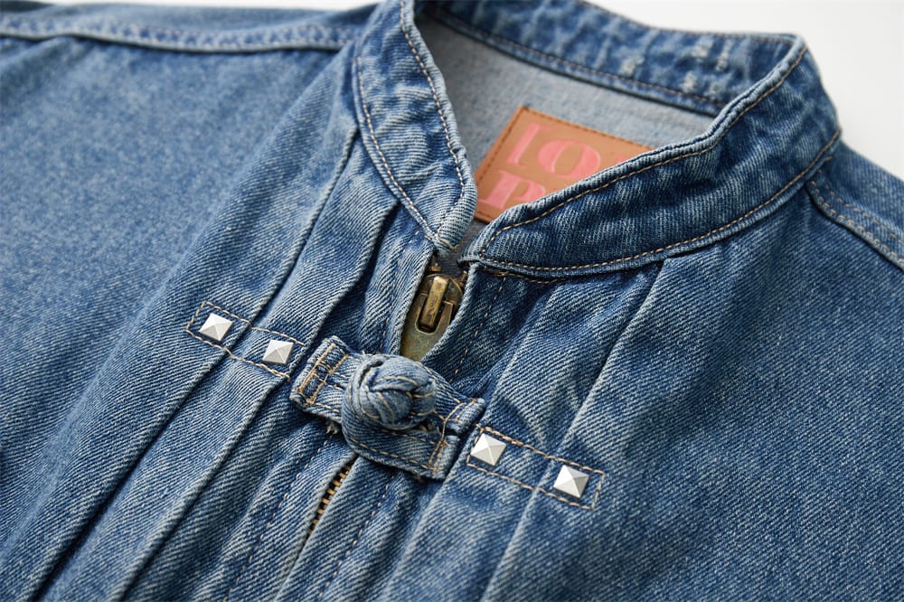 チャイナボタンのデニムジャケット