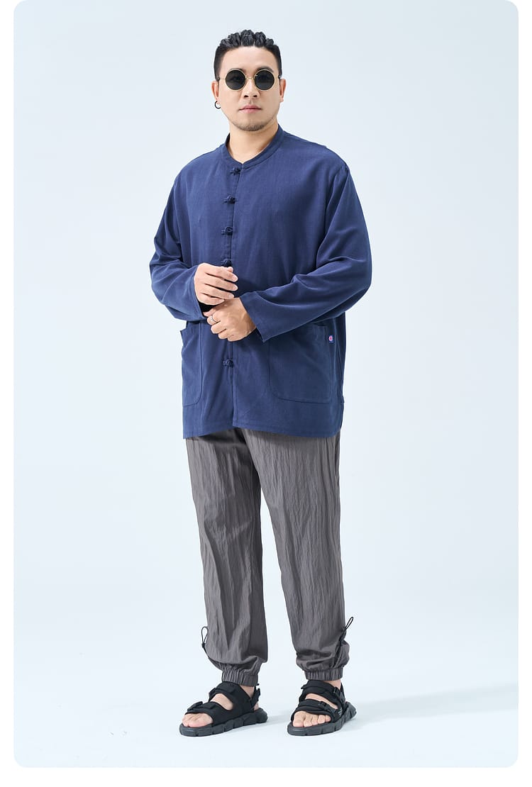 ビッグサイズの男性用チャイナカジュアルシャツ