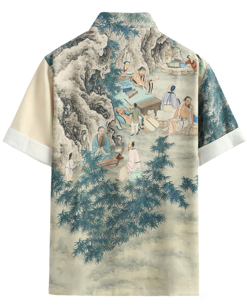 男性用のチャイナ半袖シャツ