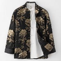蓮の花をモチーフにしたジャケット。ジャカード生地はとても高級感があります