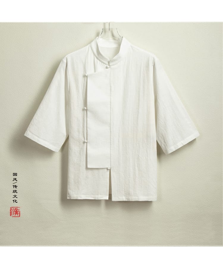 綿ポリ素材のチャイナシャツ
