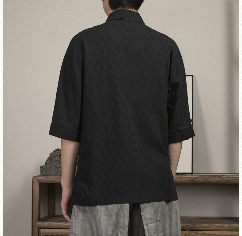 綿麻素材のチャイナTシャツ