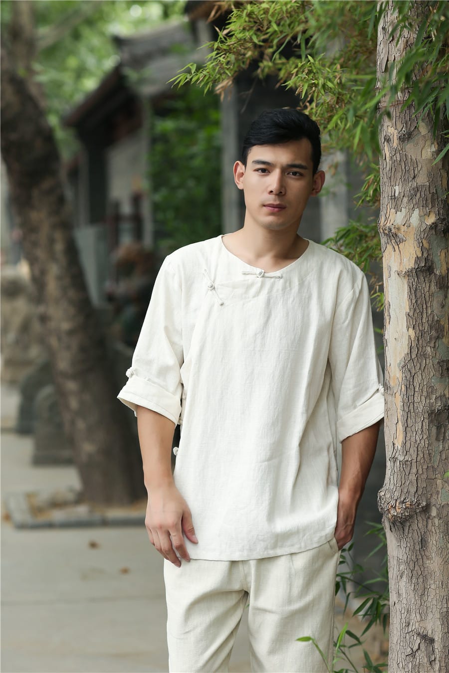 男性用のカンフー5分袖Tシャツ