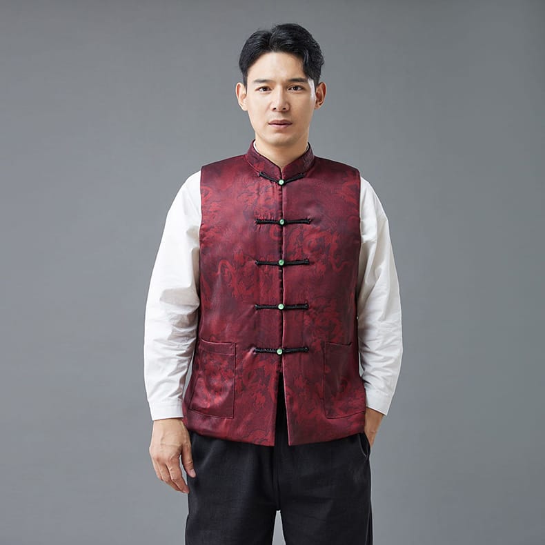 男性用のシルクサテンプリントベスト