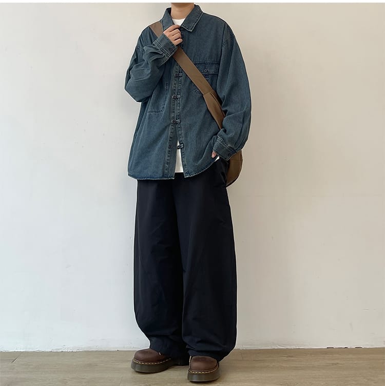 メンズの中国服デニムシャツ