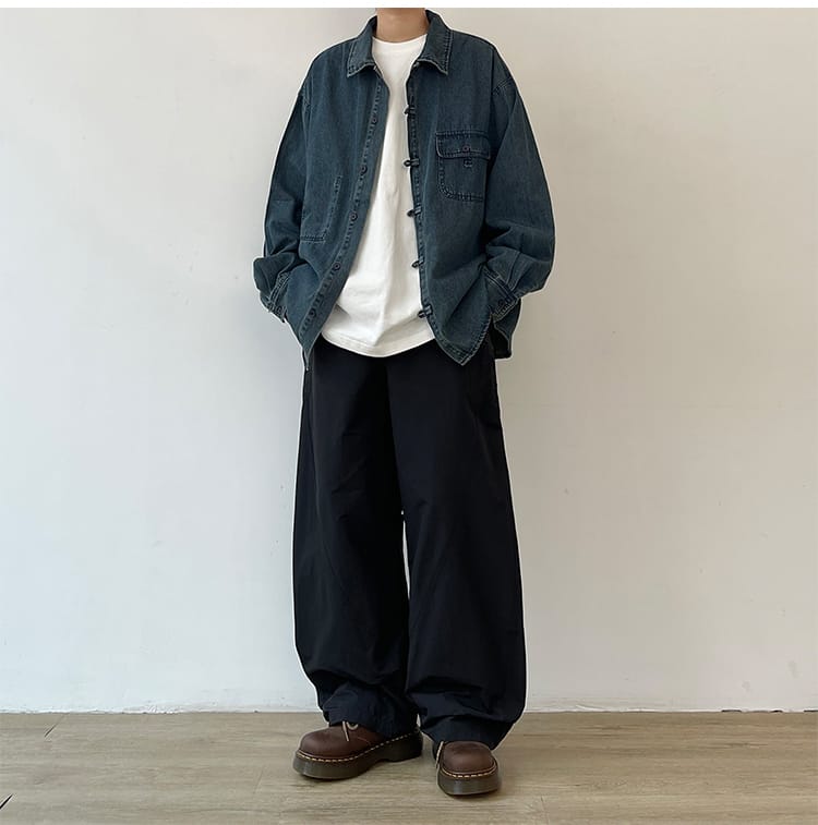 男性のチャイナデニムシャツ