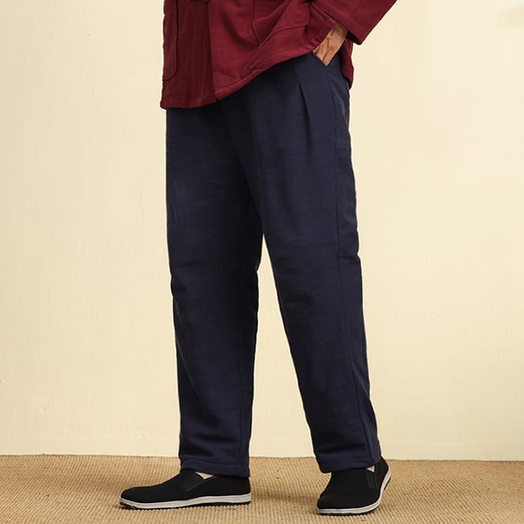 メンズのフリース裏起毛カンフーパンツ