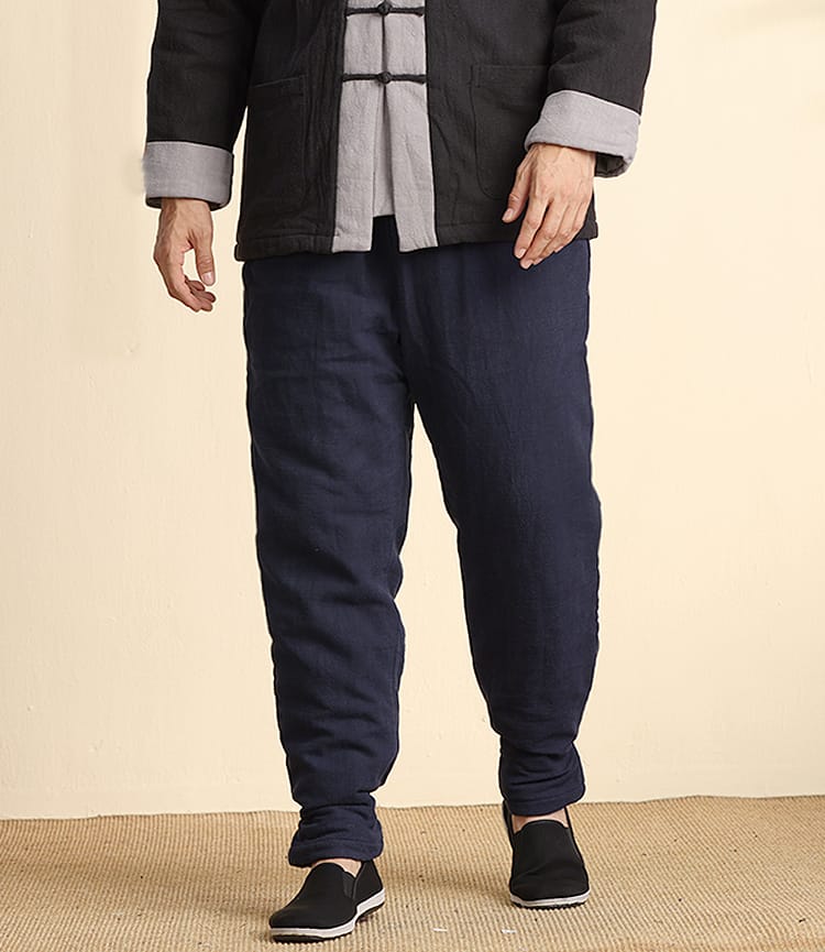 メンズのキルティング中綿チャイナパンツ