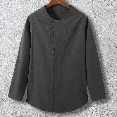 比翼前立て仕様のチャイナシャツ。四季を通じての着用が可能です。