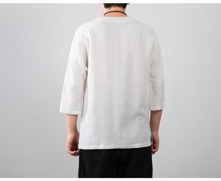 メンズの綿麻チャイナTシャツ