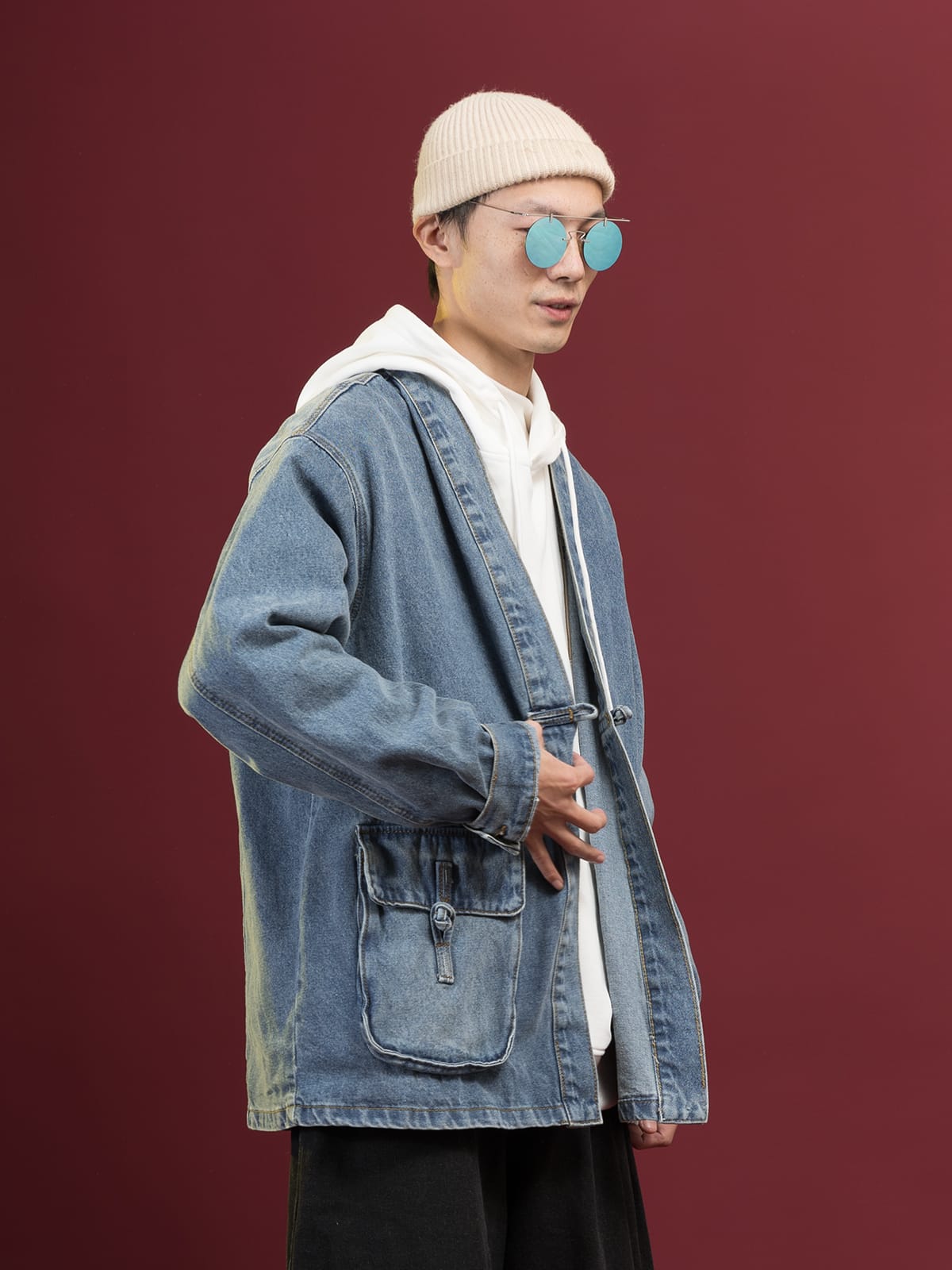 中国服のデニムカーディガン