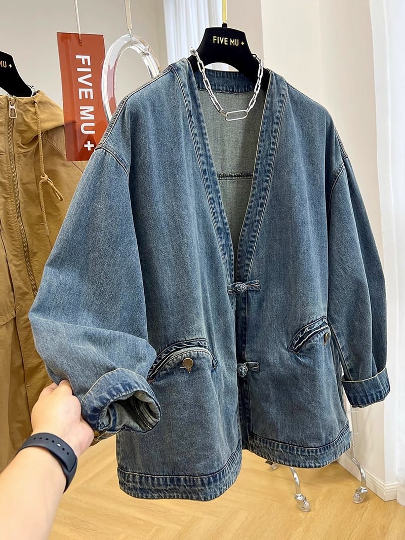 大きいサイズのメンズの中国服デニムカーディガン