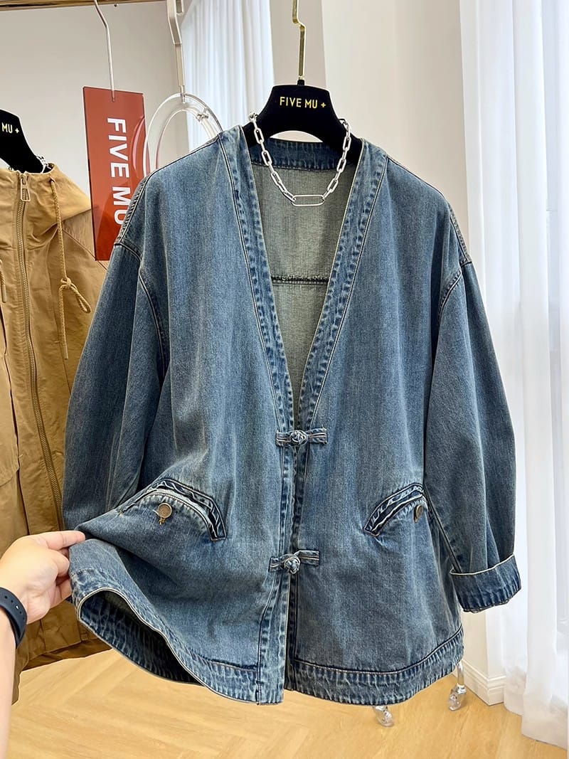 大きいサイズの男性のチャイナデニムカーディガン