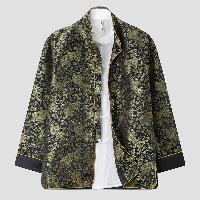 精緻な金襴模様が全体に施されたジャケット。古典的な中国のフォーマルウェアを現代風にアレンジ。