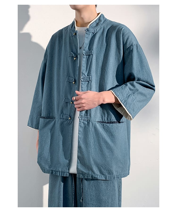 男性用のチャイナ風デニム服