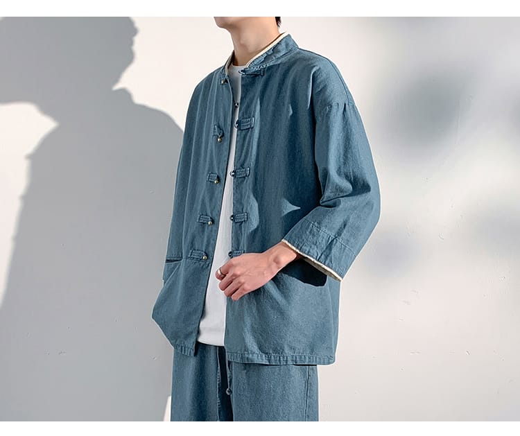 男性用の中華風デニムシャツ