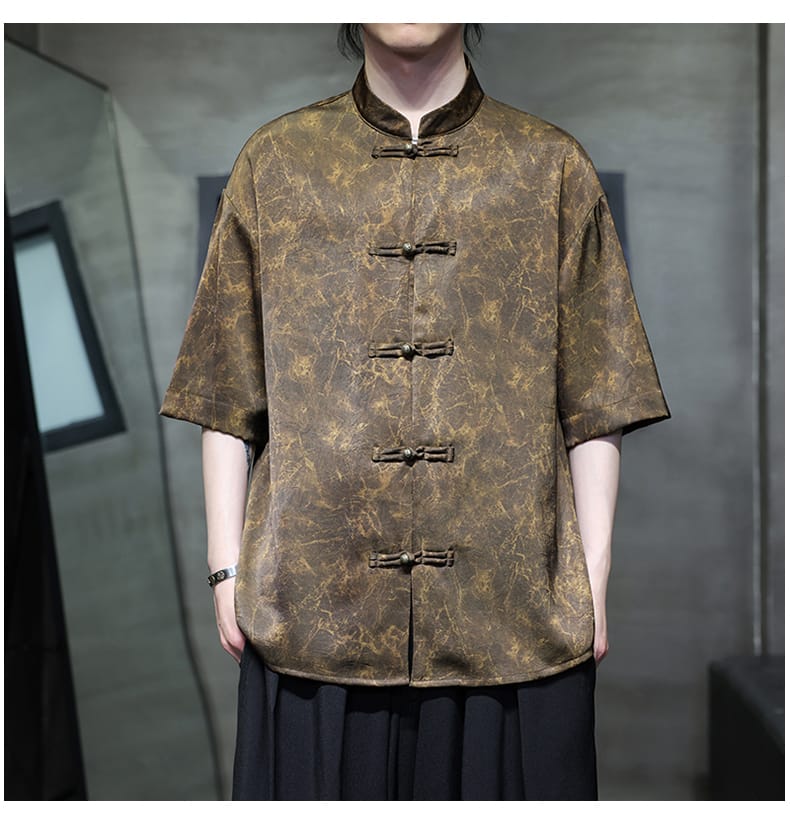 メンズのプリントチャイナシャツ