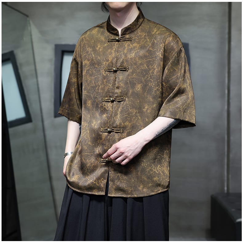 男性用のアイスシルクのチャイナシャツ