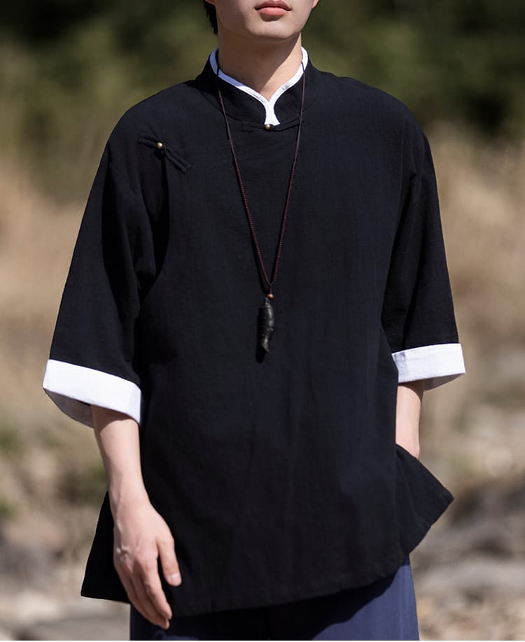 メンズのチャイナ風半袖シャツ