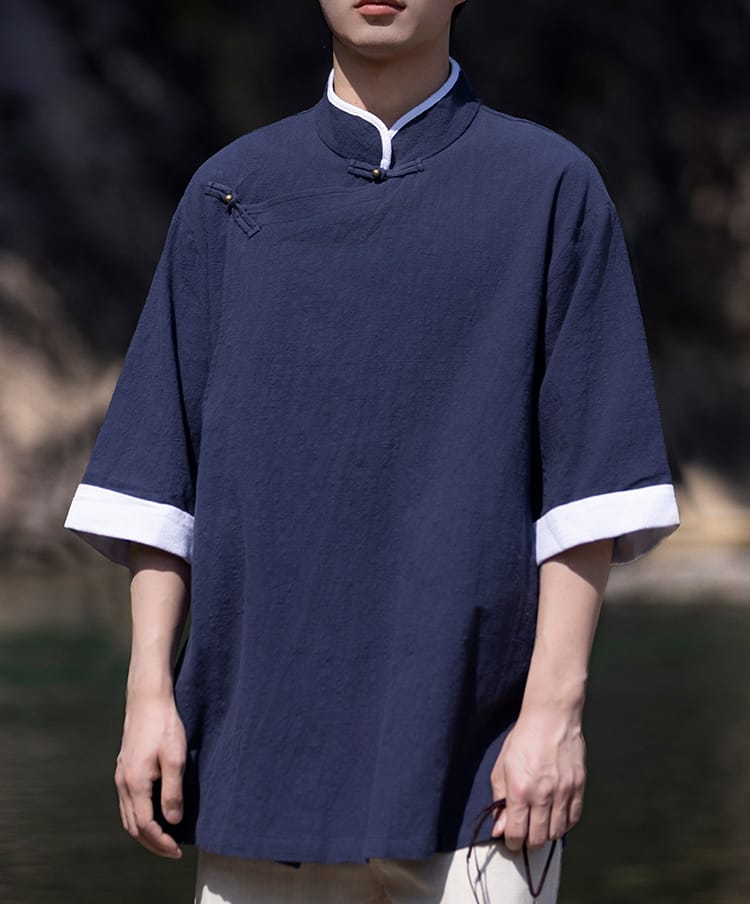 メンズのチャイナ風カジュアル半袖シャツ