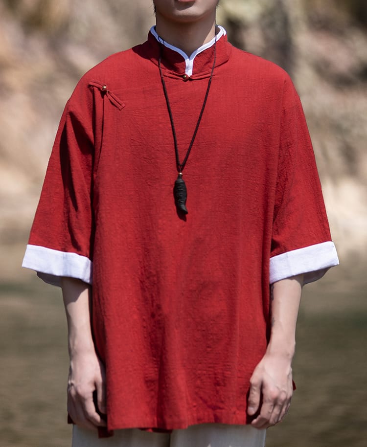 男性用の中国服半袖シャツ