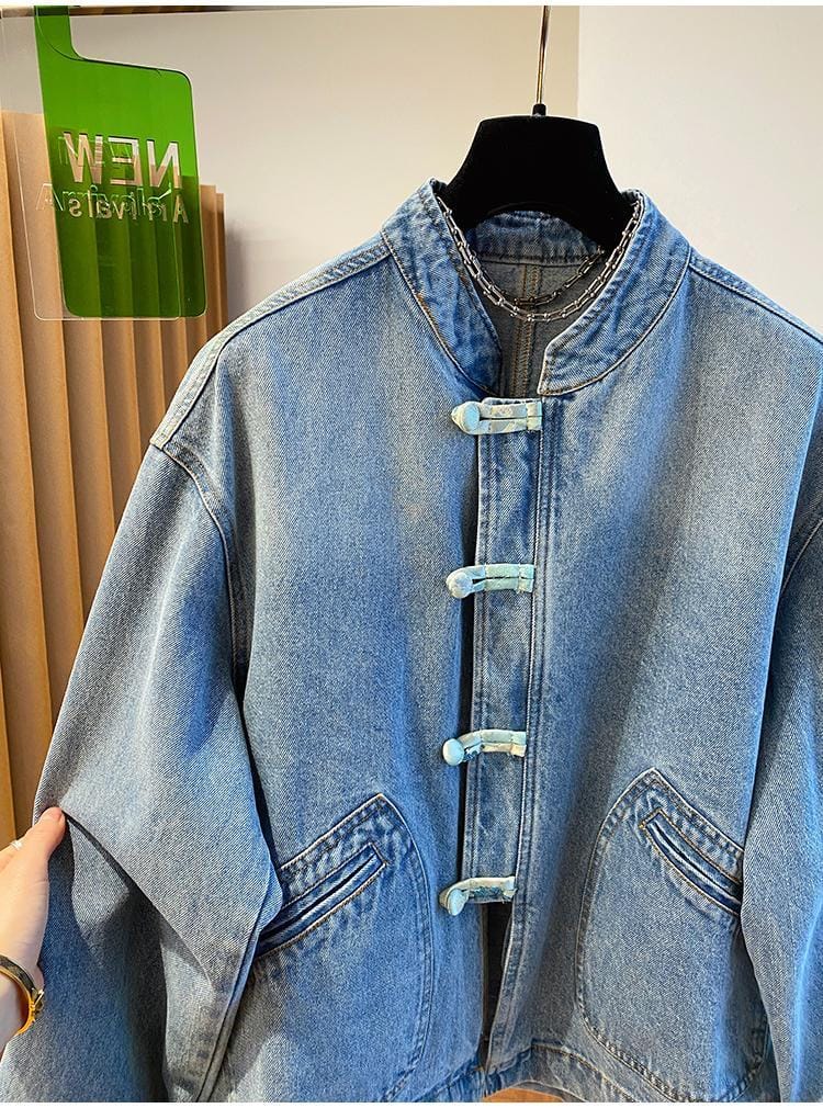チャイナボタンのデニムジャケット
