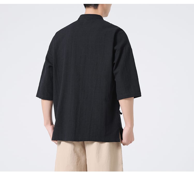 男性用のチャイナ風アシンメトリーデザインシャツ