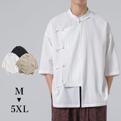 薄手の綿麻で作られた5分袖シャツ。中国風のカジュアルなアイテム