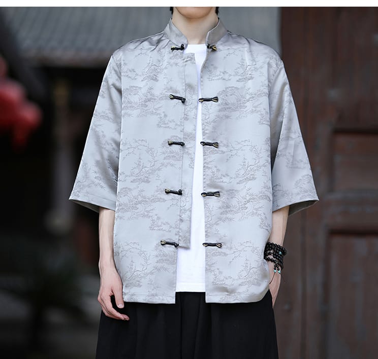 メンズの中国服5分袖シャツ