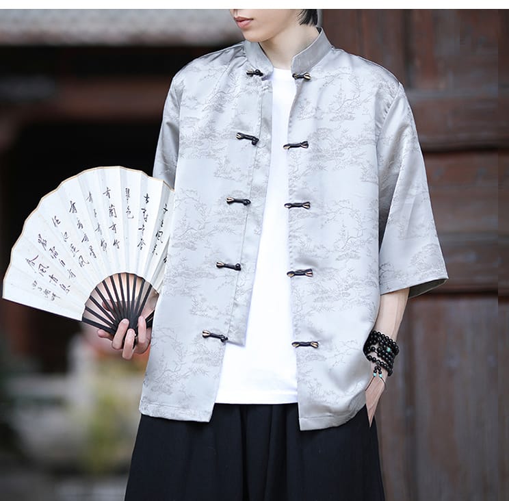 性用のチャイナ風ジャガードシャツ