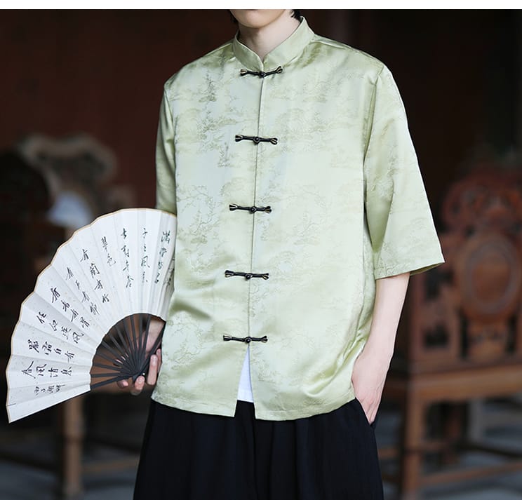 メンズのチャイナ風ジャガードシャツ