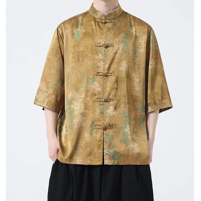 メンズの唐装半袖シャツ