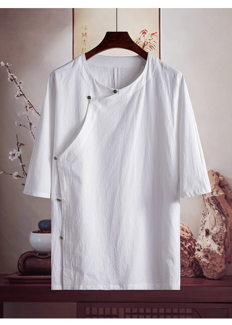 綿麻素材のチャイナTシャツ