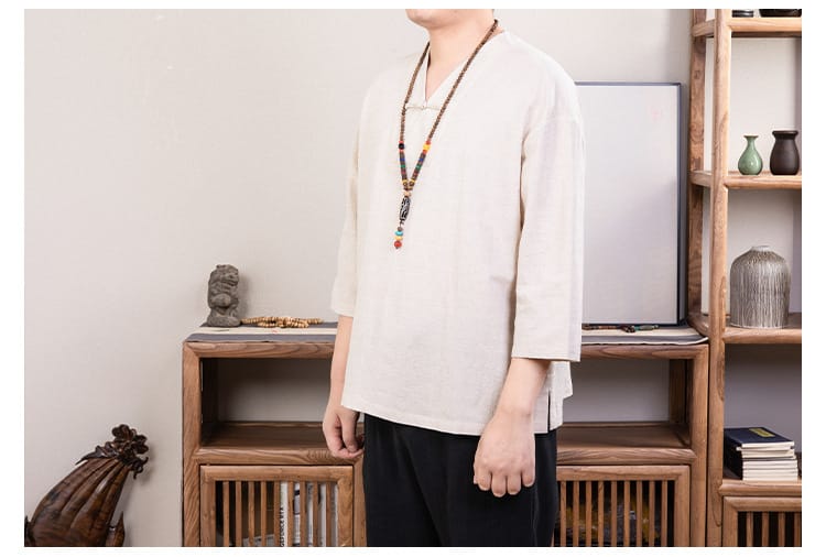 カンフー服の5分袖Tシャツ