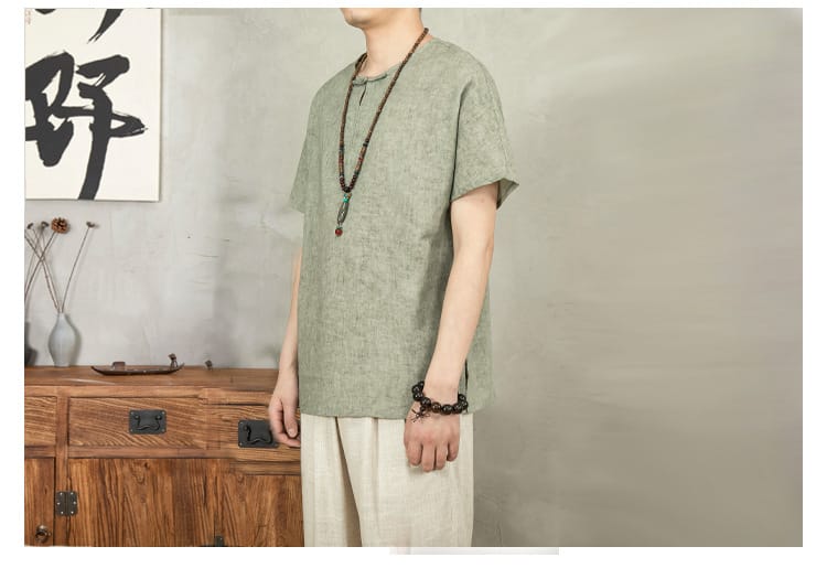 男性用のチャイナボタンのカジュアルTシャツ