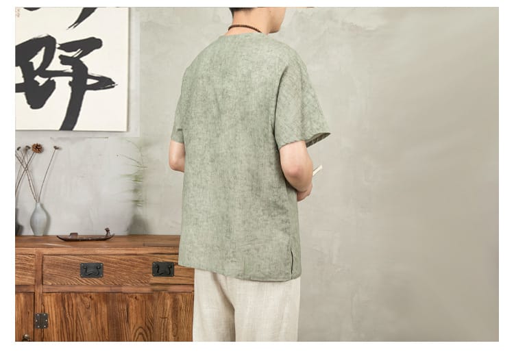 男性用のチャイナボタンのカジュアルTシャツ