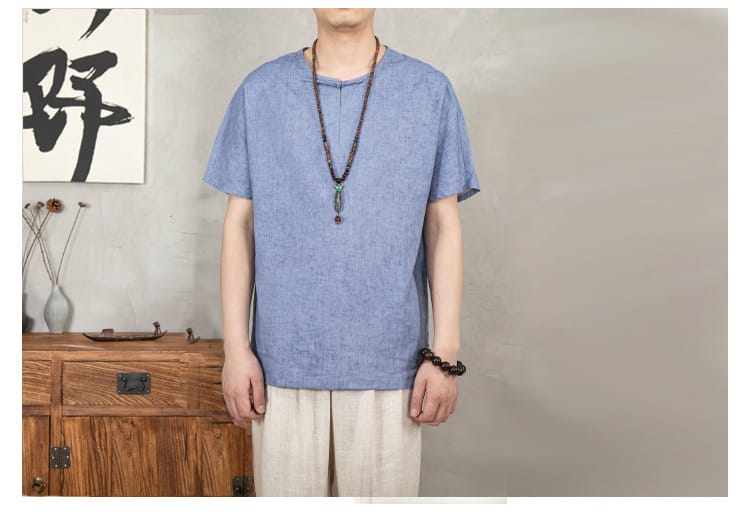 中国風の合わせ襟Tシャツ