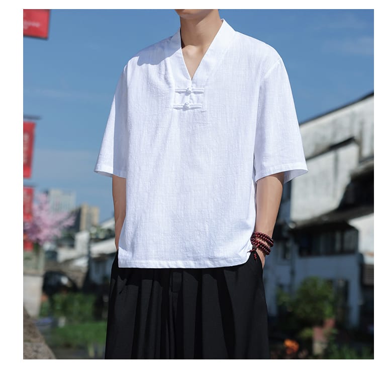 男性用のチャイナボタンのTシャツ"