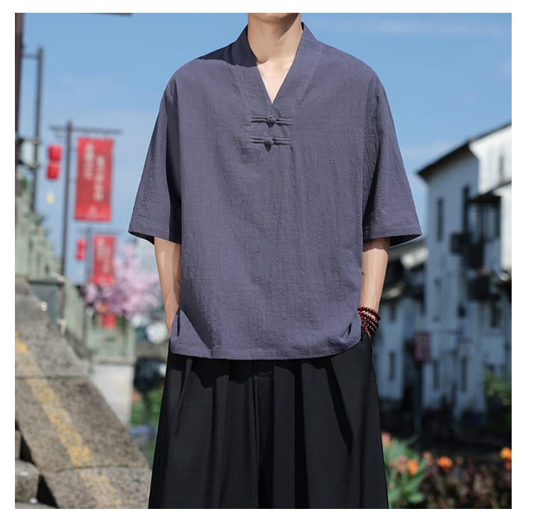 メンズのチャイナ風カジュアル半袖Tシャツ