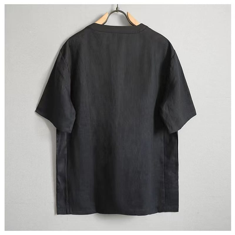 メンズの綿麻チャイナV首Tシャツ