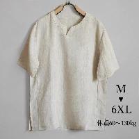 グレードの高い綿麻素材のTシャツ。Vネックのゆったりデザインです。