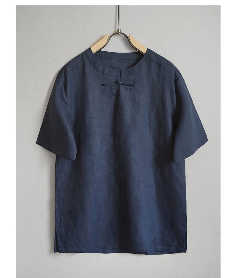 男性用のチャイナVネック半袖Tシャツ