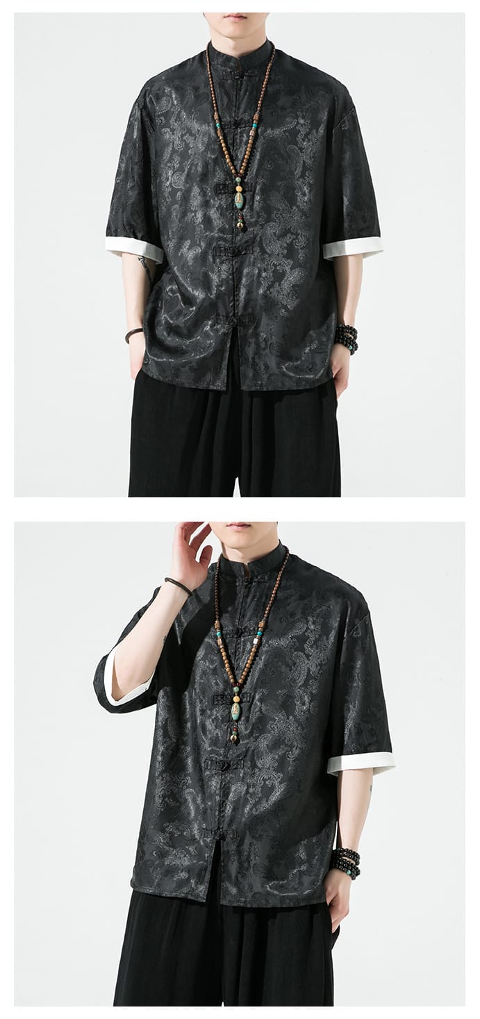 メンズの中華風太極拳半袖シャツ