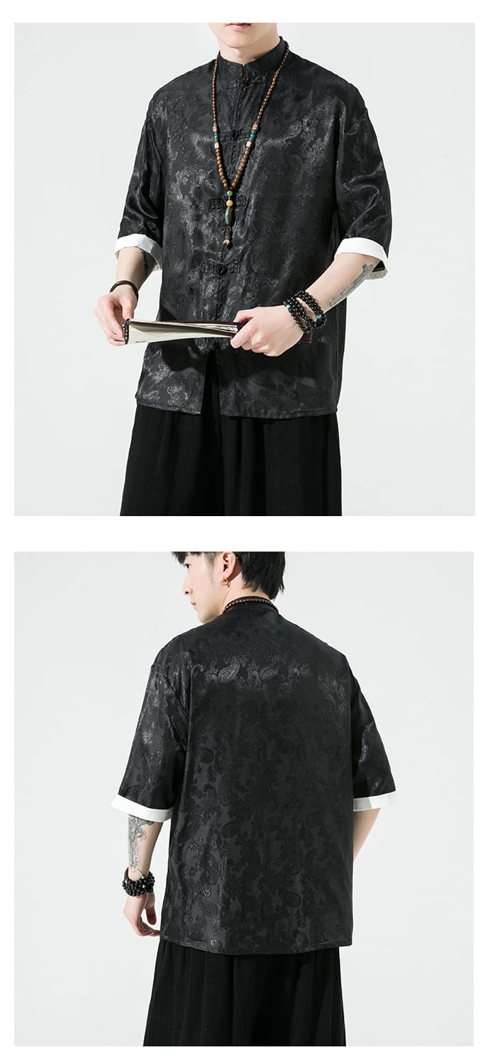 メンズの中華風太極拳半袖シャツ