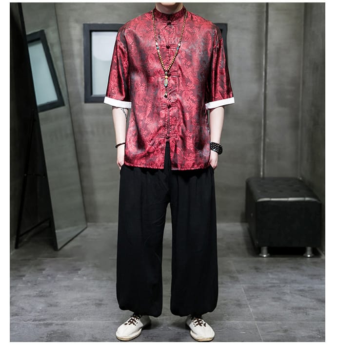 メンズのチャイナ半袖シャツ