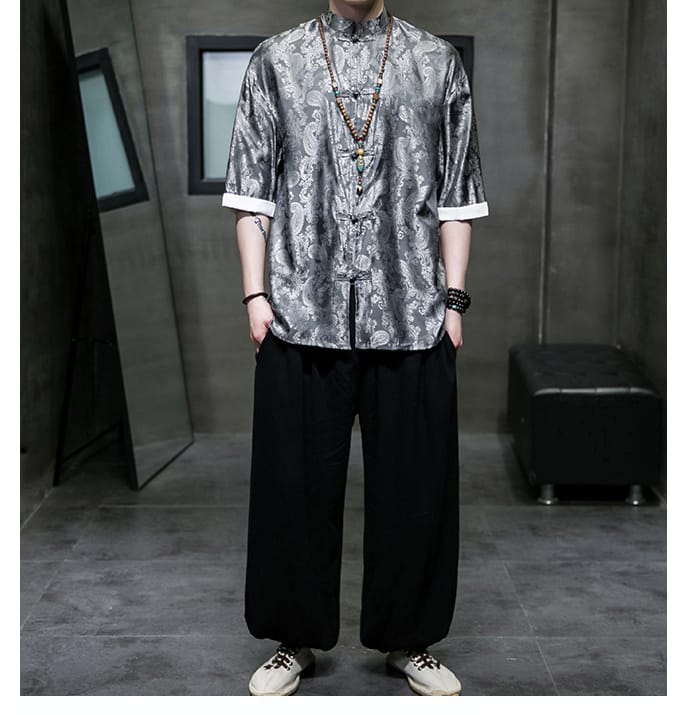 メンズのチャイナ風カジュアル半袖シャツ