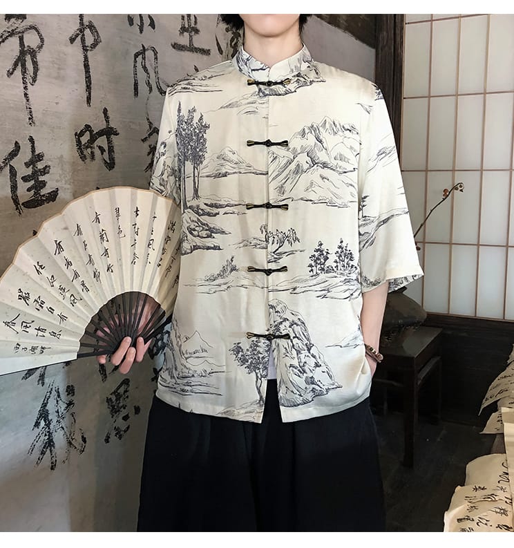 メンズのチャイナ半袖シャツ