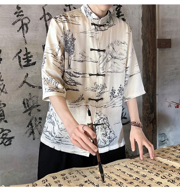 メンズのアイスシルクチャイナシャツ