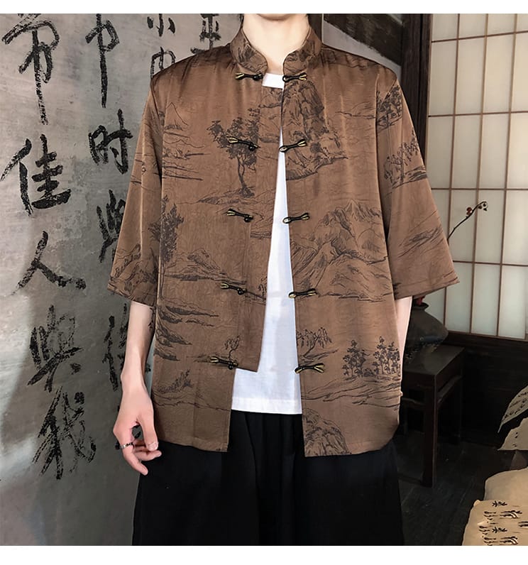 男性用のアイスシルクチャイナシャツ