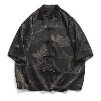 アイスシルクを使用した5分袖シャツ。ジャガード織りで描かれた山水画柄が特徴。